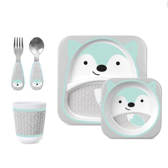 NWT Skip Hop Zoo Mealtime Gift Set, Special Edition Fox, White/Grey/Blue - Picture 2 of 2